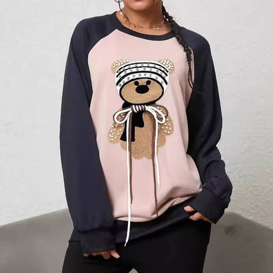 ROUND NECK BEAR LACE-UP COLOR MATCHING HOODIE