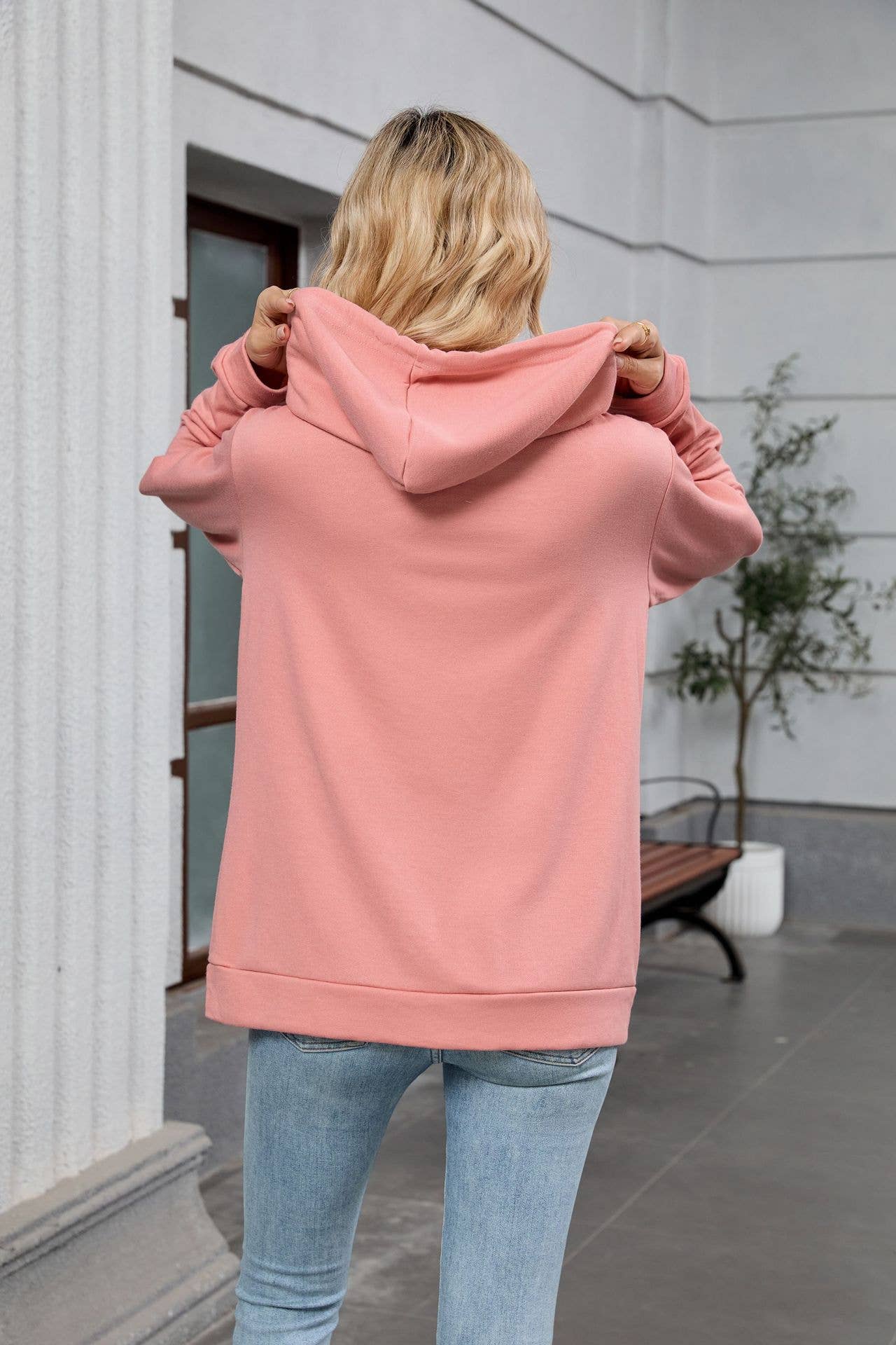 Zipper hooded pocket long-sleeved sweatshirt