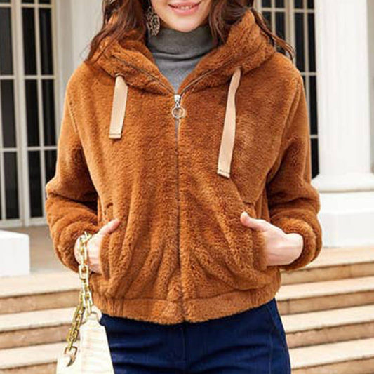 WOMEN'S FLEECE HOODED LONG-SLEEVED THERMAL JACKET