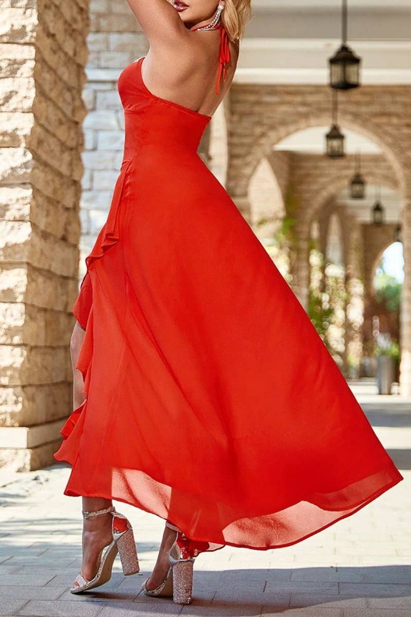 CWDMD2440_HALTER STRAPLESS BACKLESS FLANGED DRESS LONG