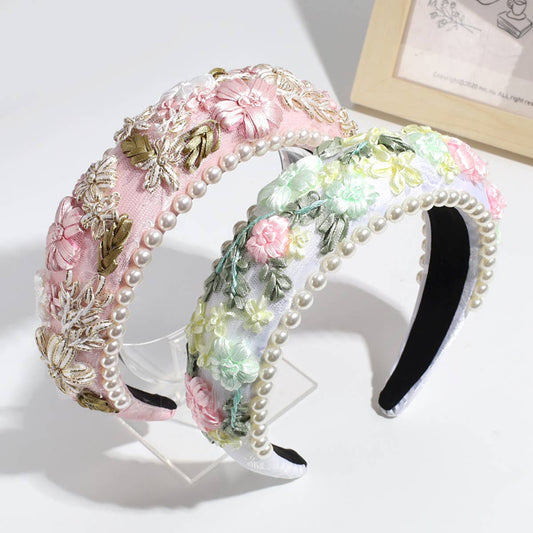 VERSATILE SPONGE IMITATION PEARL FLOWER HEADBAND