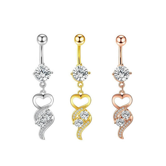 316L Steel & Brass CZ Navel Ring Piercing Jewelry_CWMM936