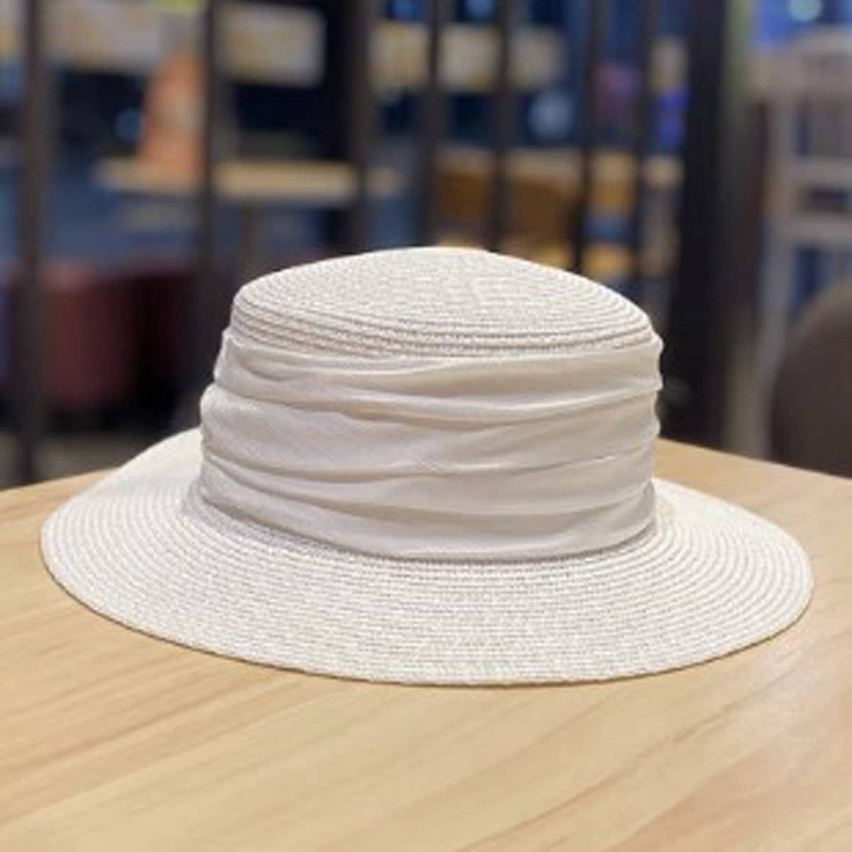Summer Flat Top Premium Satin Straw Hat_CWAH3416