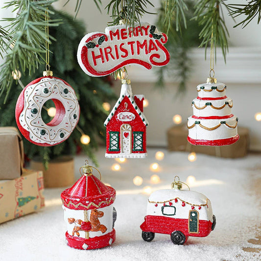 Painted Plastic Christmas Tree & Car Hanging Deco_CWMM9695
