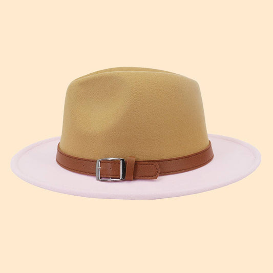 WOMEN WARM RETRO COLOR MATCHING BELT PANAMA HAT_CWAH0708