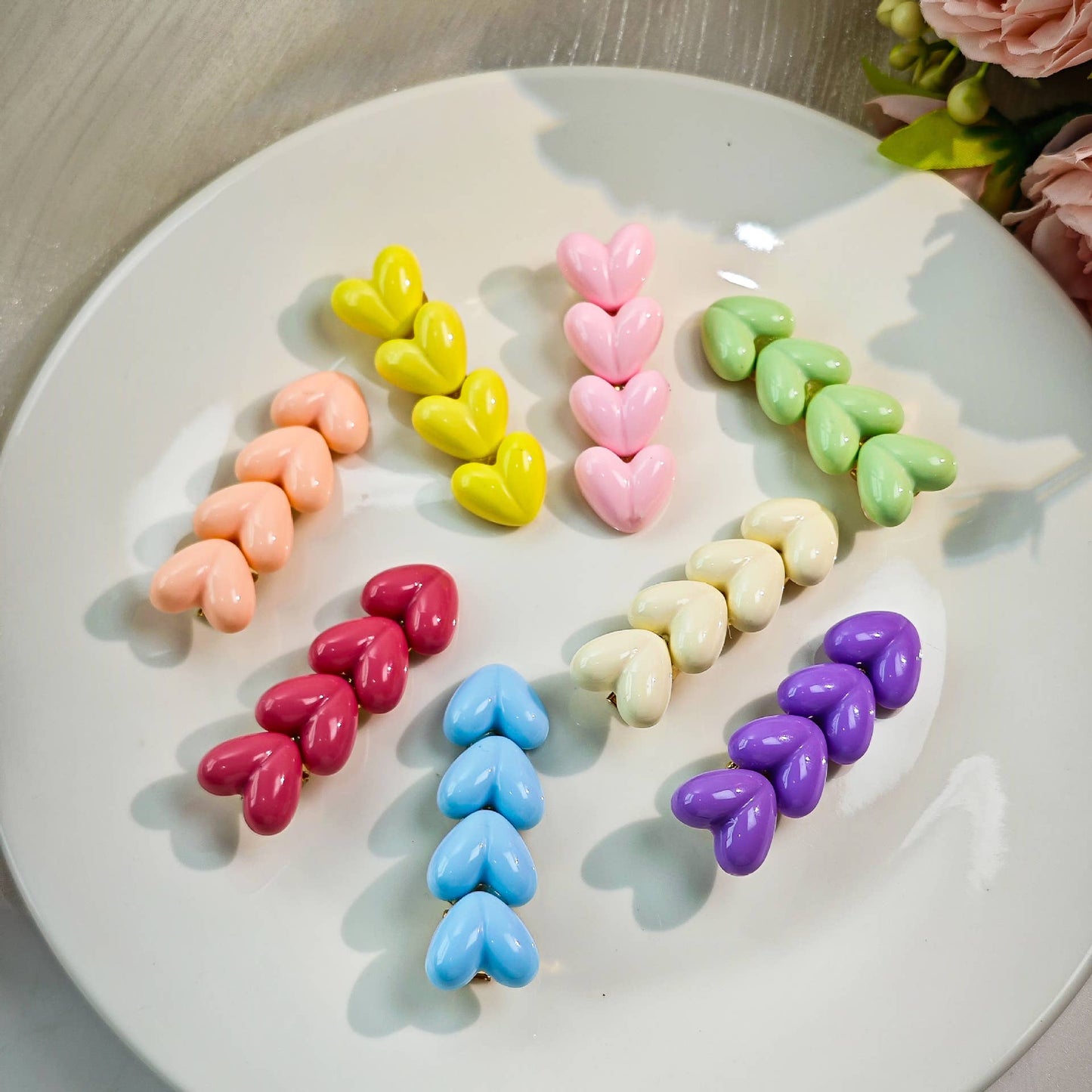 Colorful ice glitter pink heart-shaped hair clip