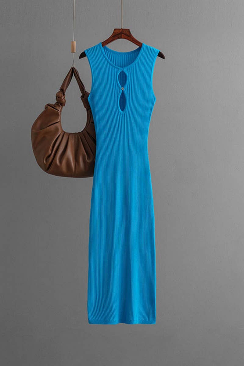 CWDMD01155_SLEEVELESS HOLLOW OUT KNIT BODYCON DRESS