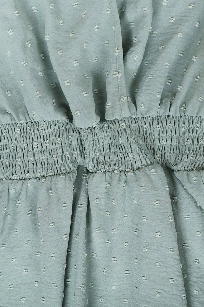 CWDSD4003_V-NECK PINCHED WAIST JACQUARD SHORT DRESS