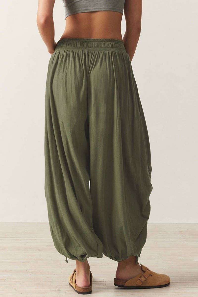 CWBLP2169_DRAWSTRING TIE WAIST LANTERN JOGGER PANTS