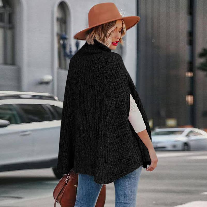 TURTLENECK CAPE LOOSE SOLID COLOR SWEATER