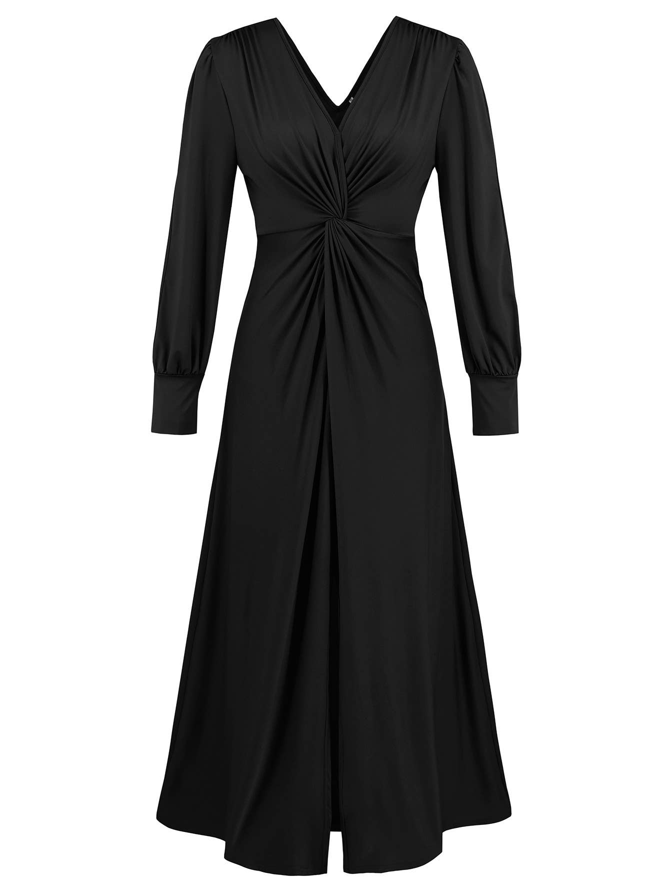 Elegant French Style Long Sleeve Slit Midi Dress