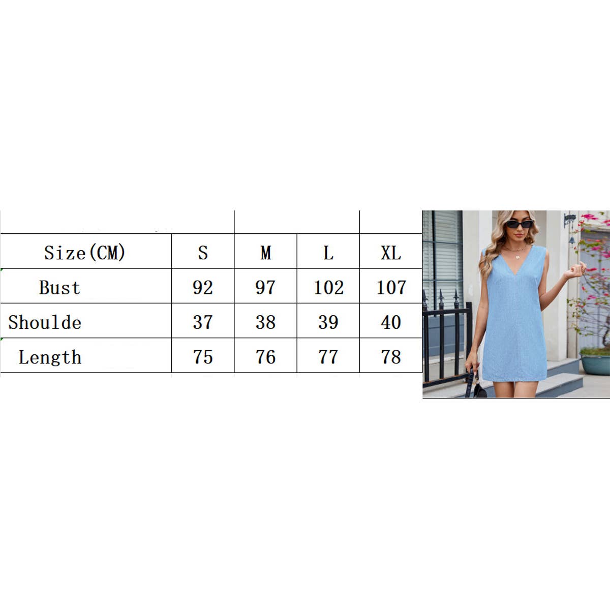 V-neck wash sleeveless short denim dress