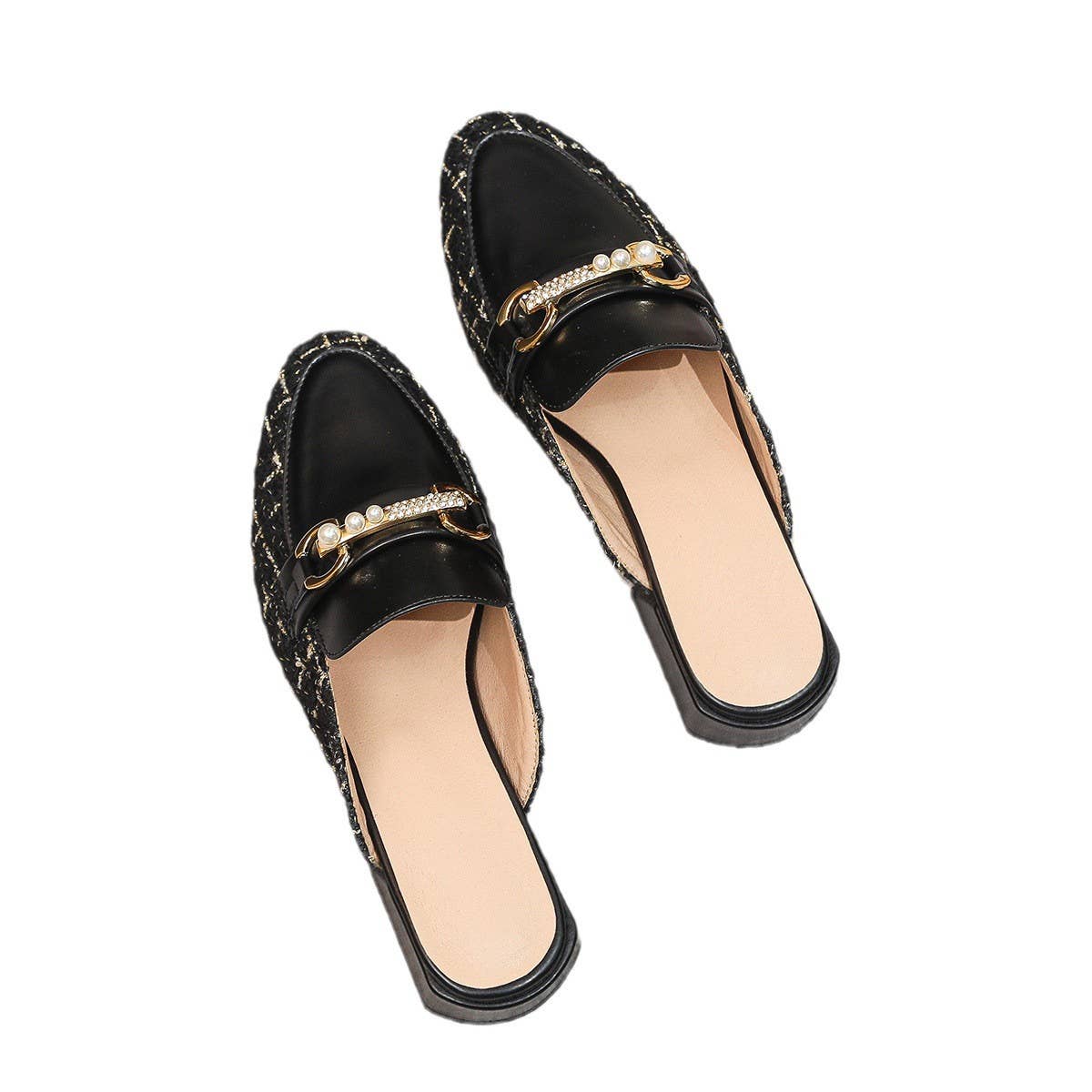 WOMEN SINGLE SHOES ROUND TOE RHINESTONE MULES