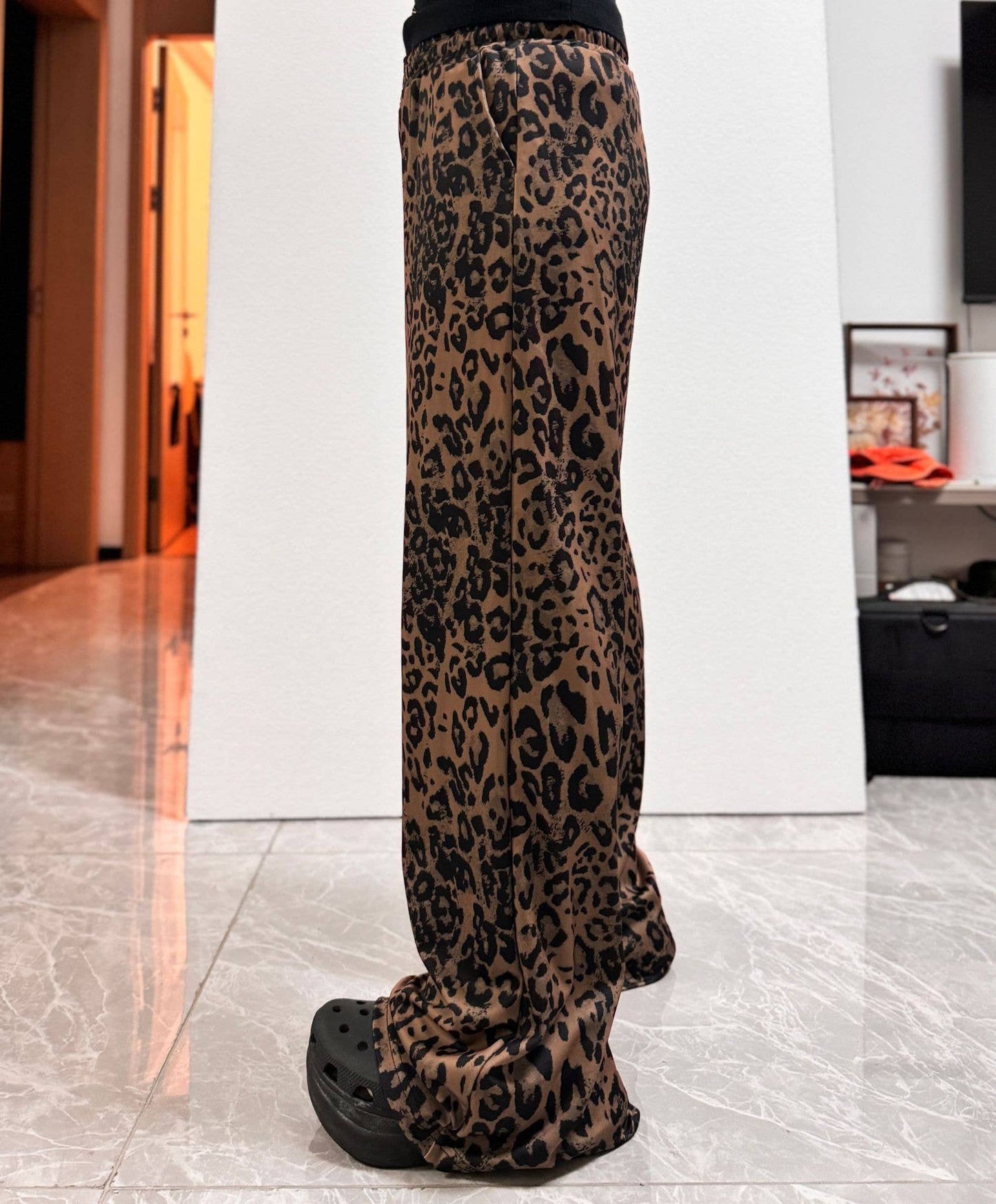 Leopard print sports casual leg straight pants