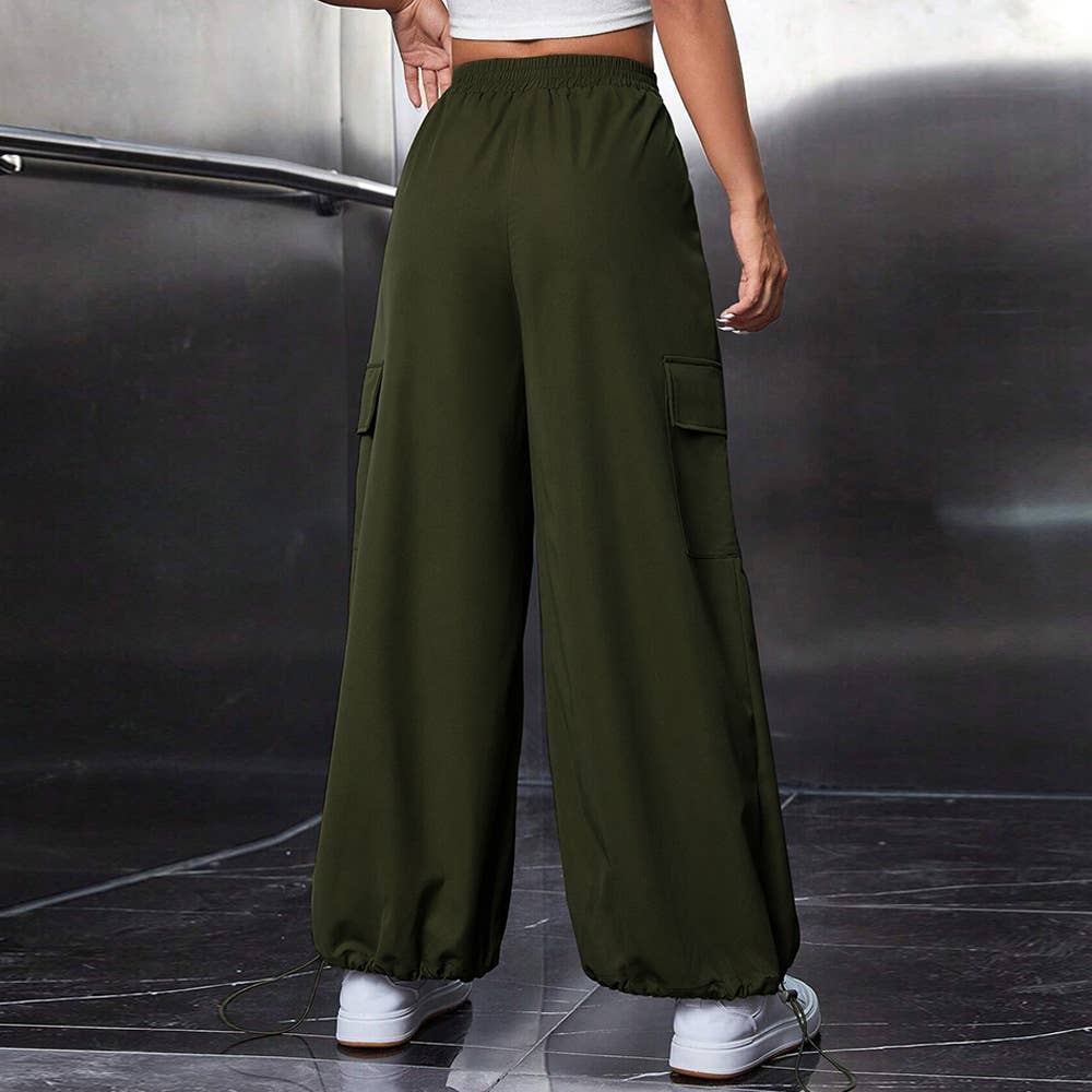 ELASTIC WAIST CASUAL WIDE LEG SPORTS CARGO PANTS