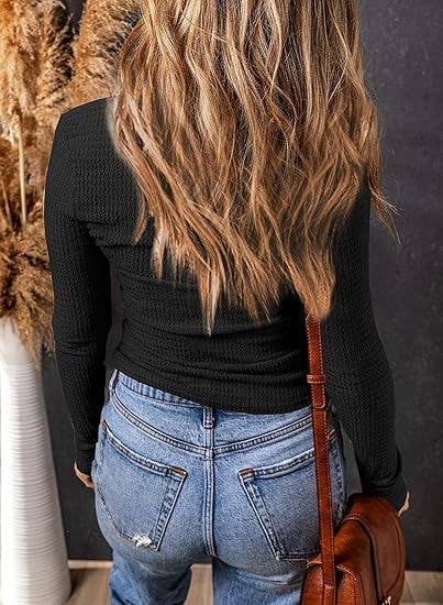 LONG SLEEVE FASHION TWIST SEXY LOW V-NECK TOP