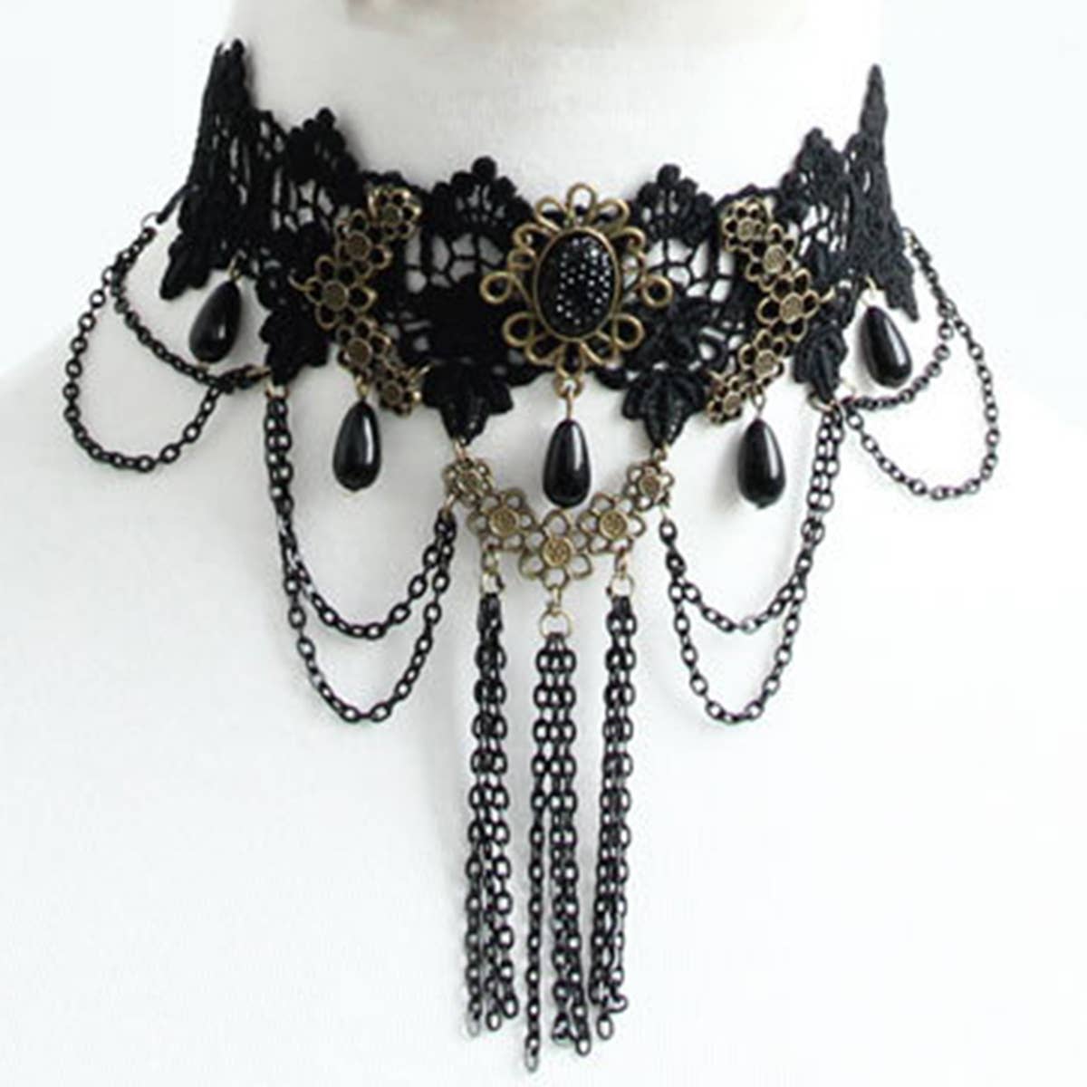 HALLOWEEN RETRO TASSEL CRYSTAL LACE SHORT NECKLACE