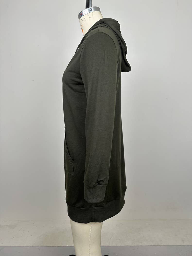 SOLID COLOR LONG-SLEEVED HOODIE DRESS