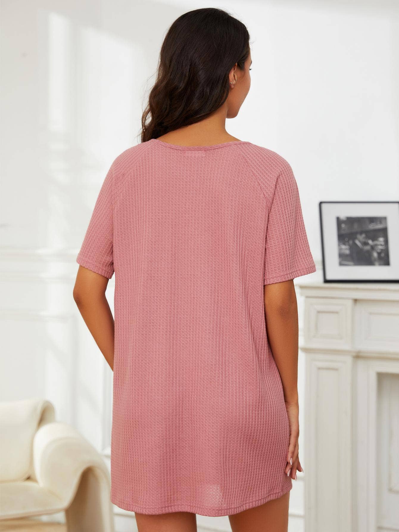 WAFFLE V-NECK SHORT-SLEEVED NIGHTDRESS