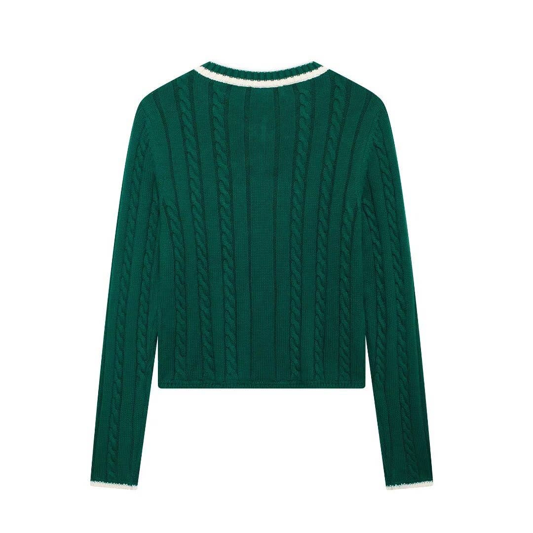 V-NECK CONTRAST COLOR KNITTED TWIST SWEATER