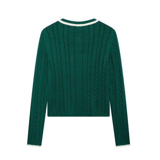 V-NECK CONTRAST COLOR KNITTED TWIST SWEATER