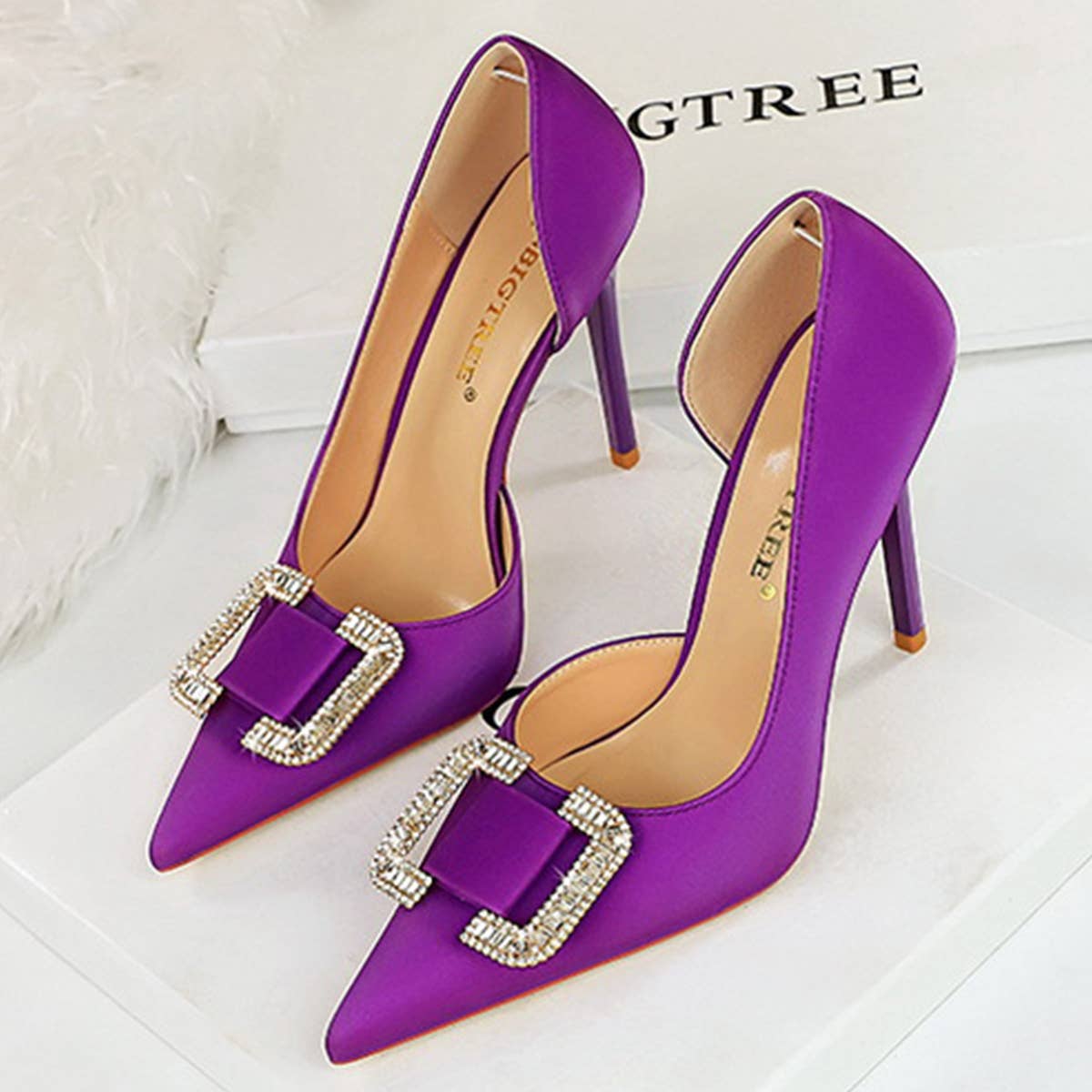 WOMEN RHINESTONE BUCKLE HIGH HEELS