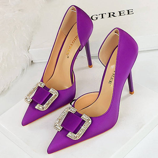 WOMEN RHINESTONE BUCKLE HIGH HEELS