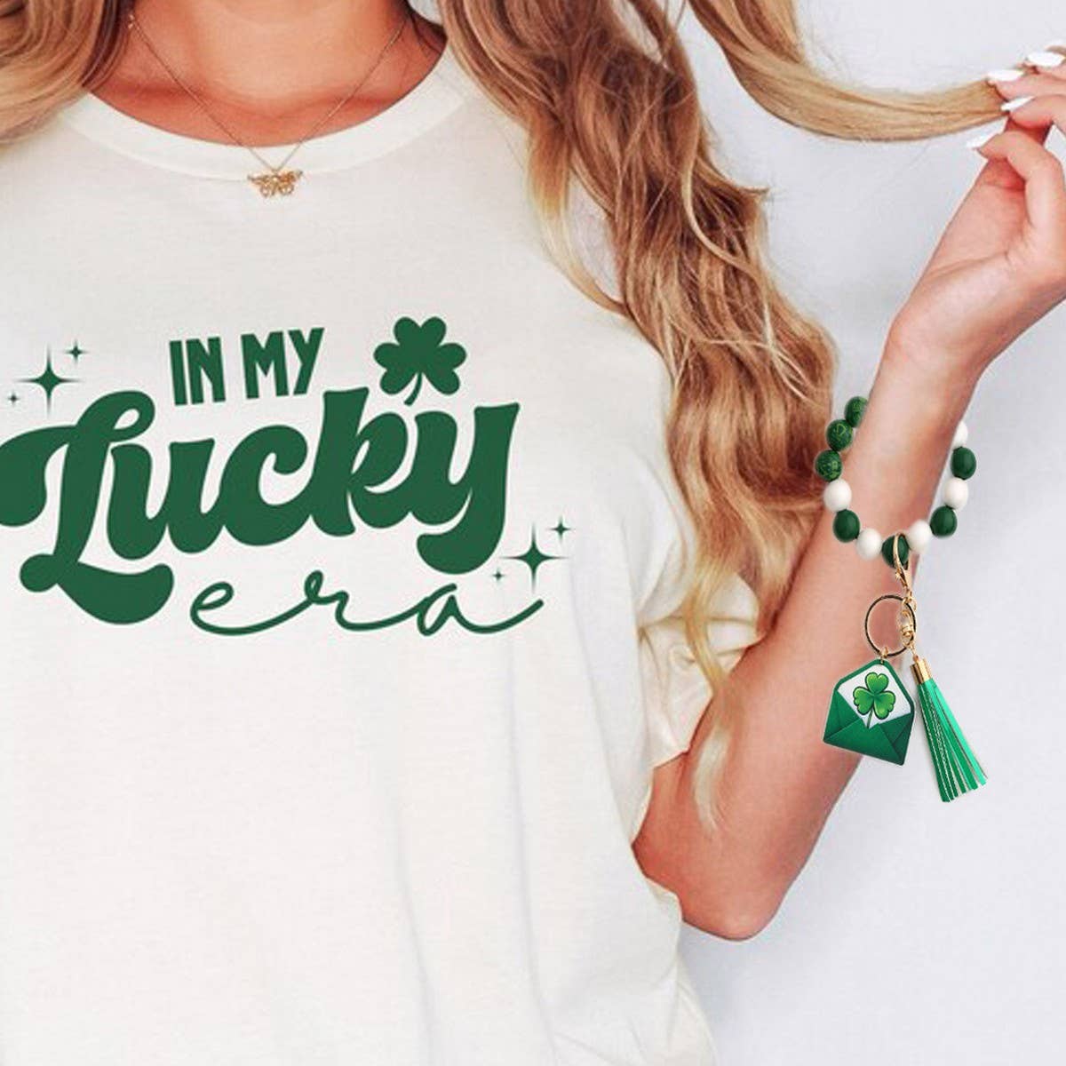 St. Patrick's Day Clover Pendant Bracelet Keychain_CWMM6861