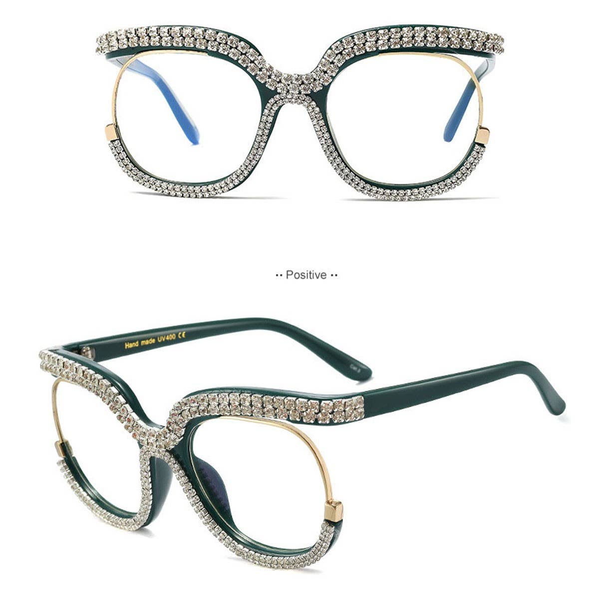 HALF FRAME RHINESTONE PLAIN MIRROR DIAMOND GLASSES