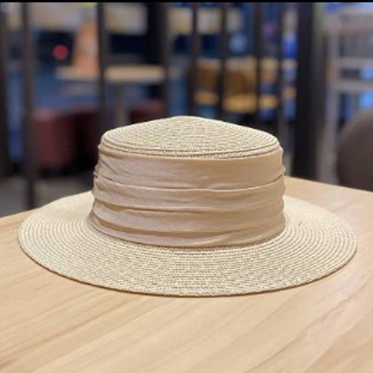 Summer Flat Top Premium Satin Straw Hat_CWAH3416