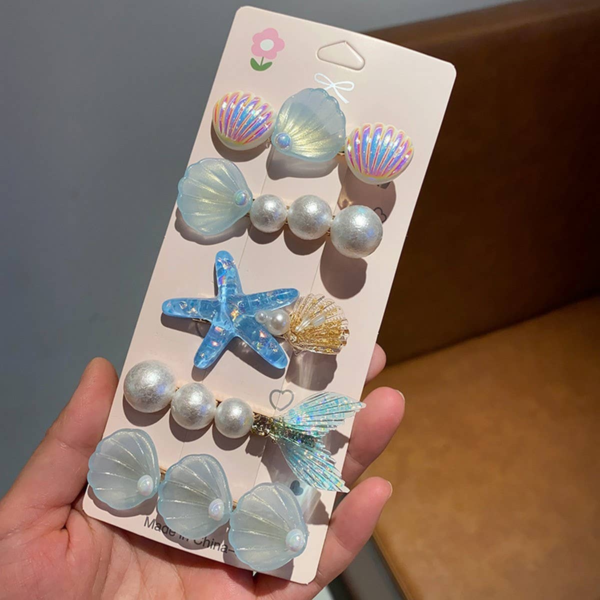 CWAHA07412_STARFISH SHELL HAIR CLIP FOR GIRLS SUMMER