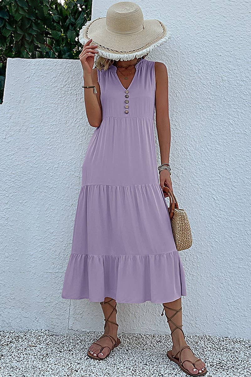 SLEEVELESS LOOSE CASUAL SOLID COLOR DRESS_CWDSD2822