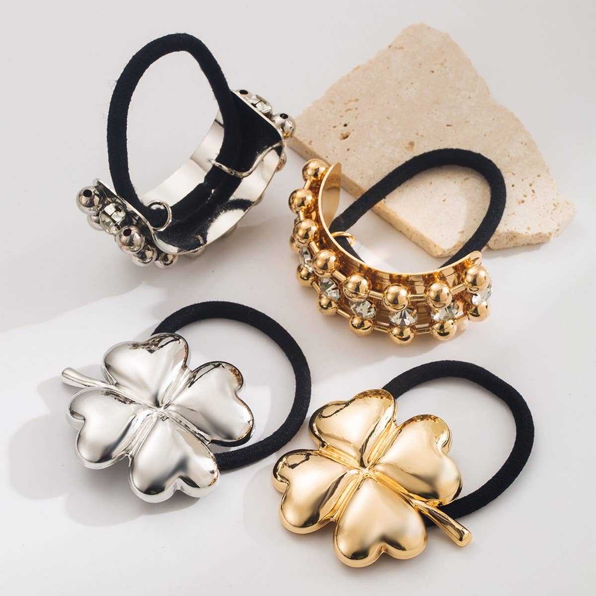Lucky Clover Metallic Elastic Hair Tie