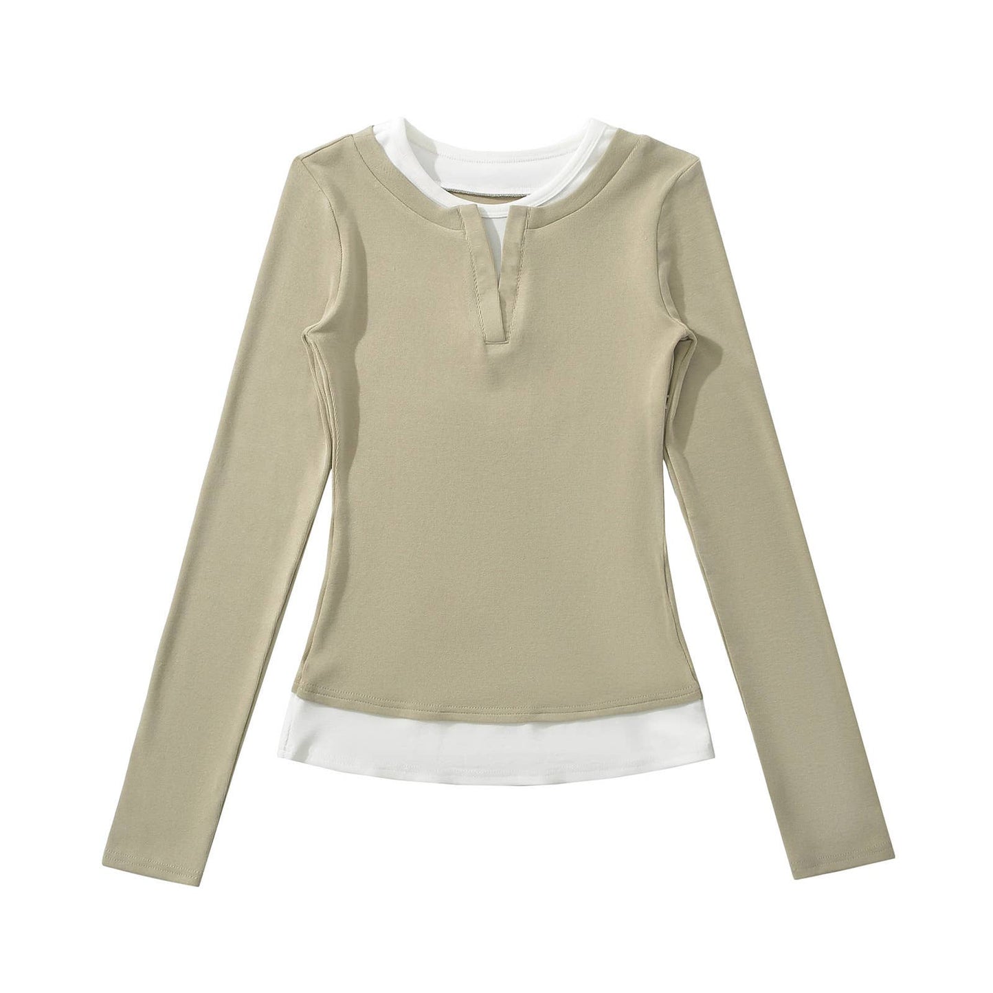 FAKE TWO COLOR-CODED LONG-SLEEVED PULLOVER SHIRTS