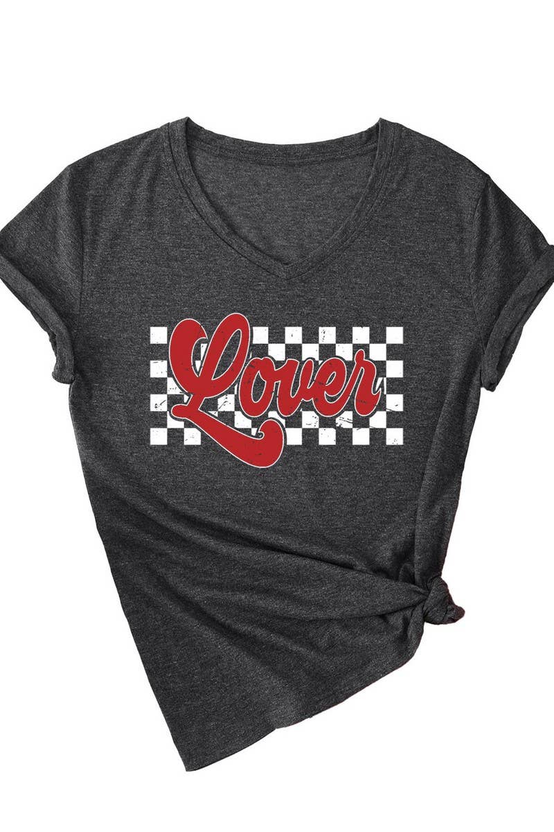 TEMPERAMENT TRACK PRINTED V NECK T SHIRT_CWTTS0712