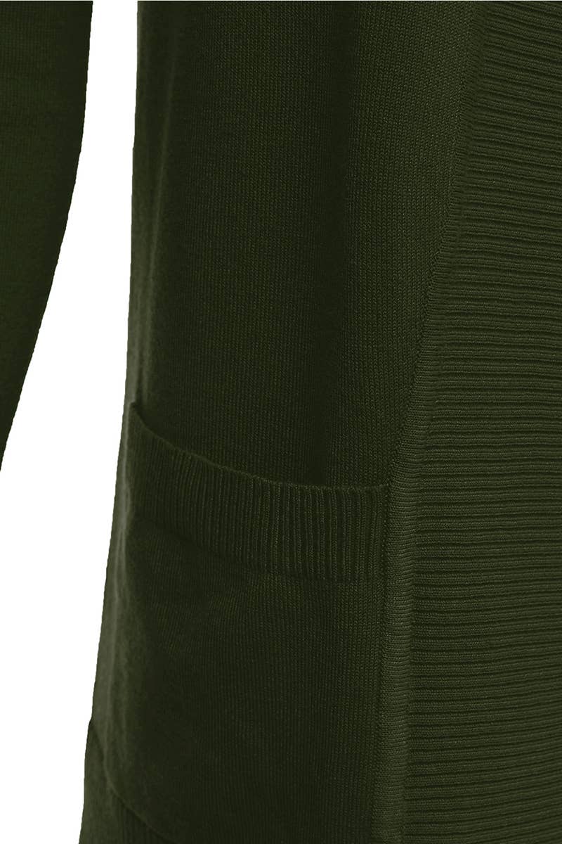 AWOCAL313_Open Front Long Sleeve Pockets Sweater Cardigan