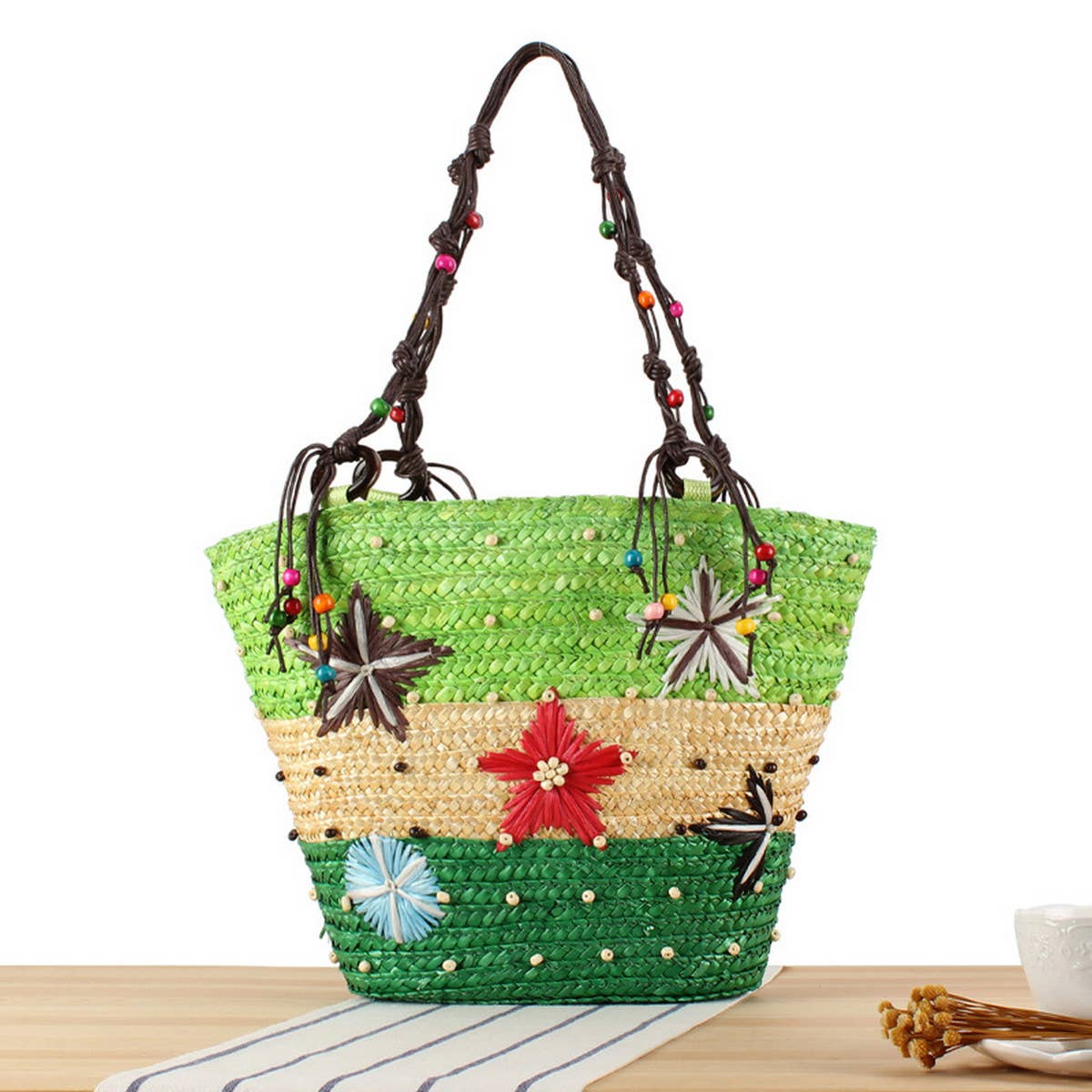 HAND EMBROIDERED STARFISH STRAW BAG_CWAB2017