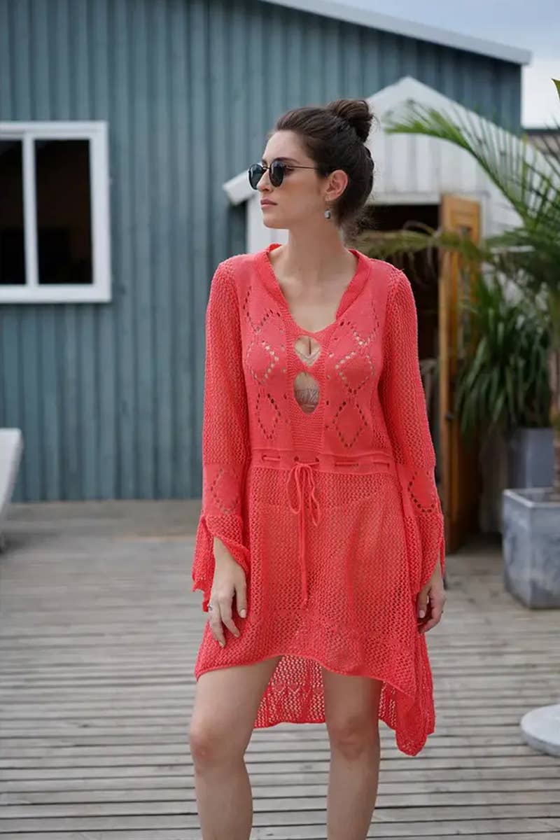 CWDSD7356_HOLLOW CROCHET BEACH VACATION KNIT CARDIGAN