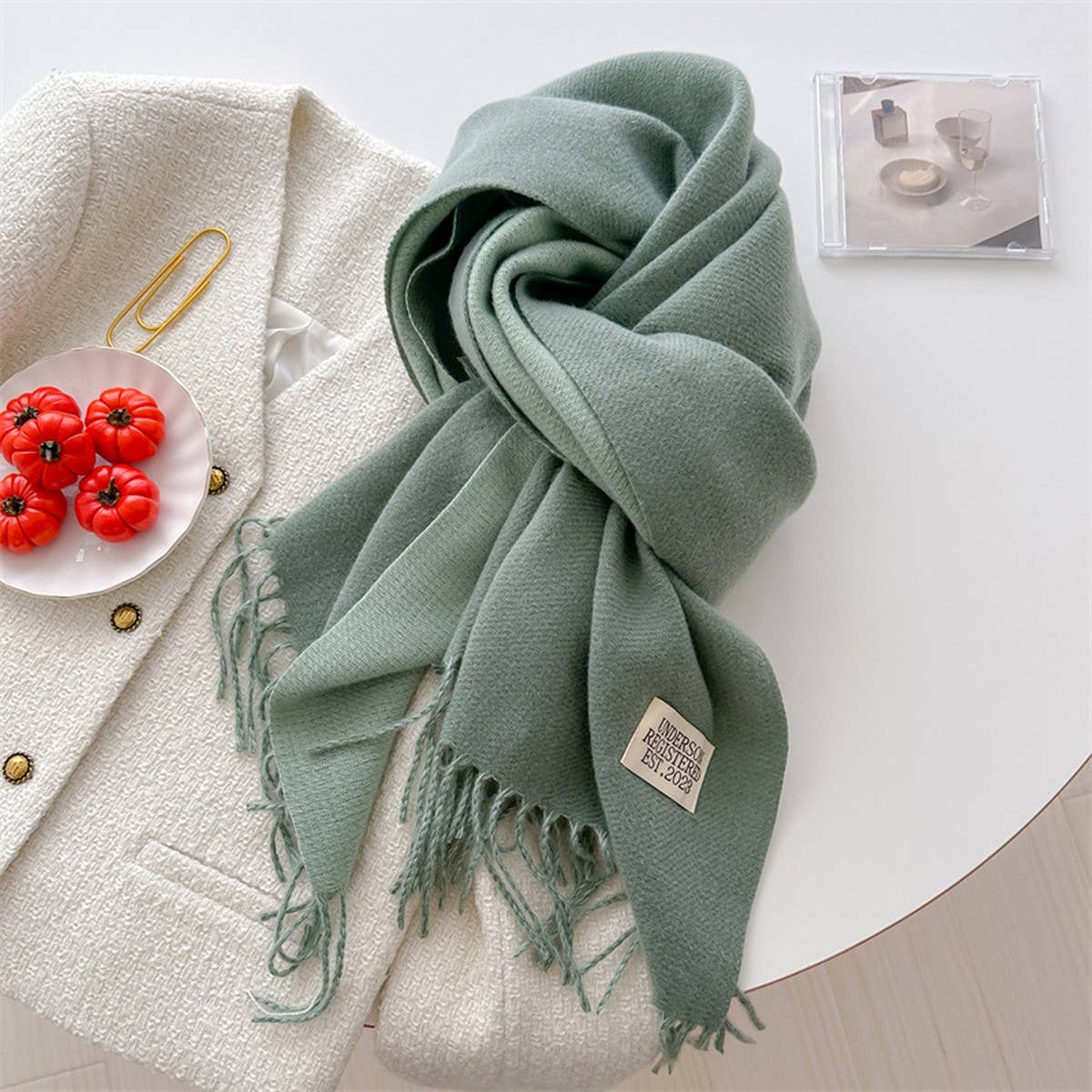 Double Sided Faux Cashmere Scarf-Solid Color Shawl