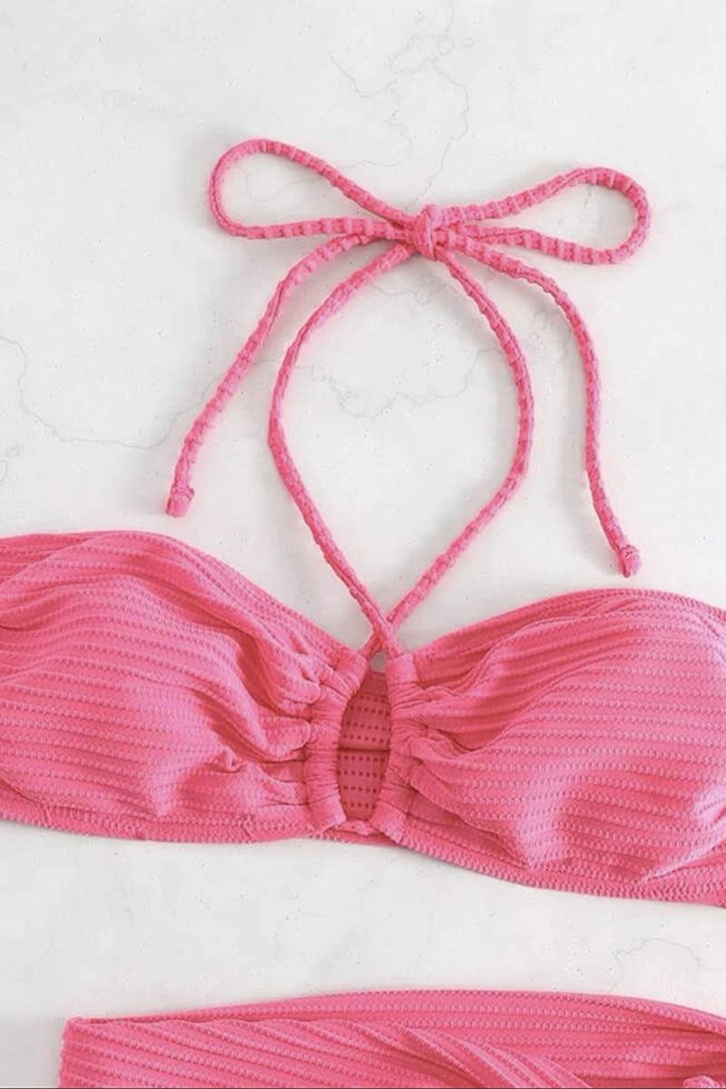 CWMW0798_HANGING NECK THREE PIECE SWIMSUIT SET