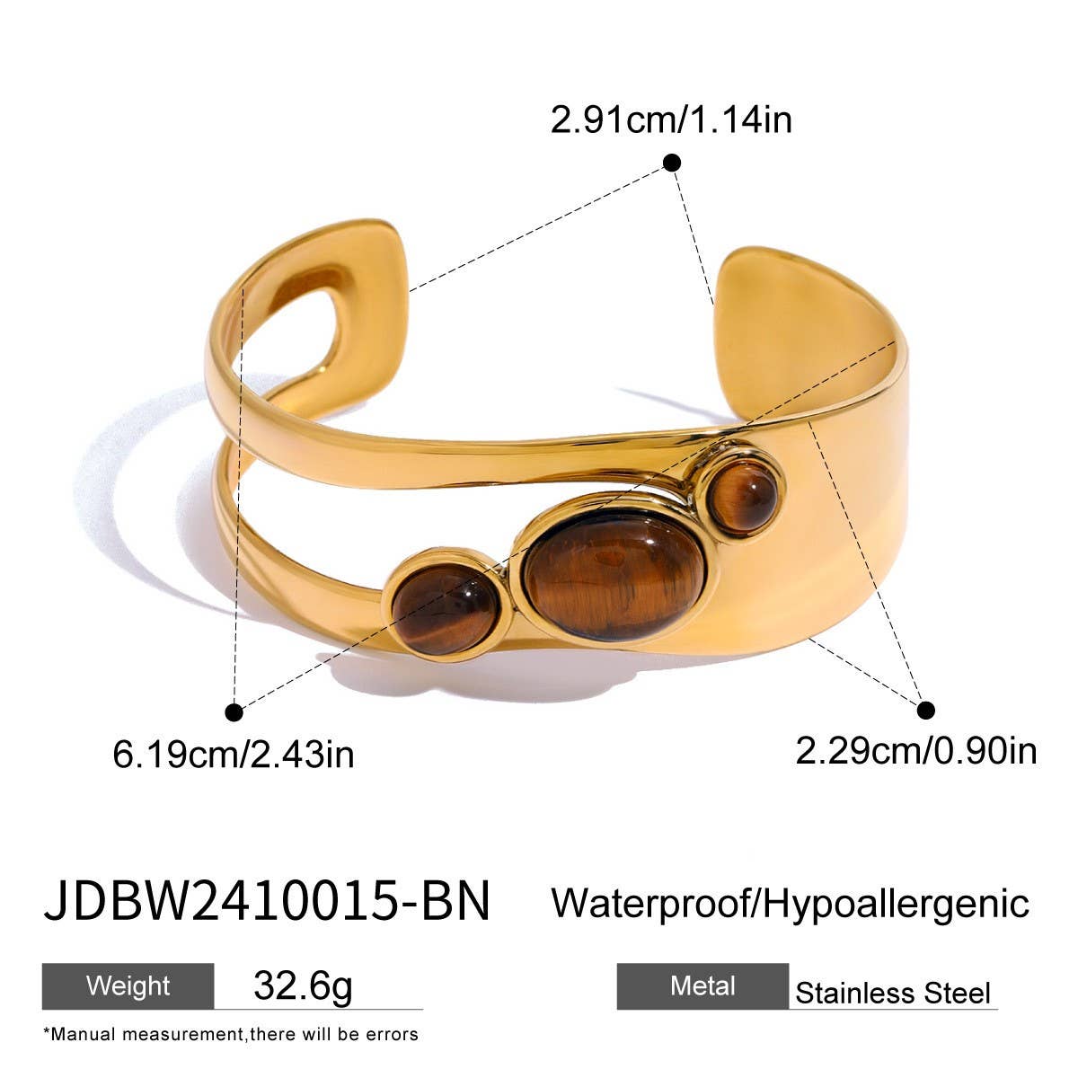 Hollow Pearl & Stone Open Cuff in Stainless Steel