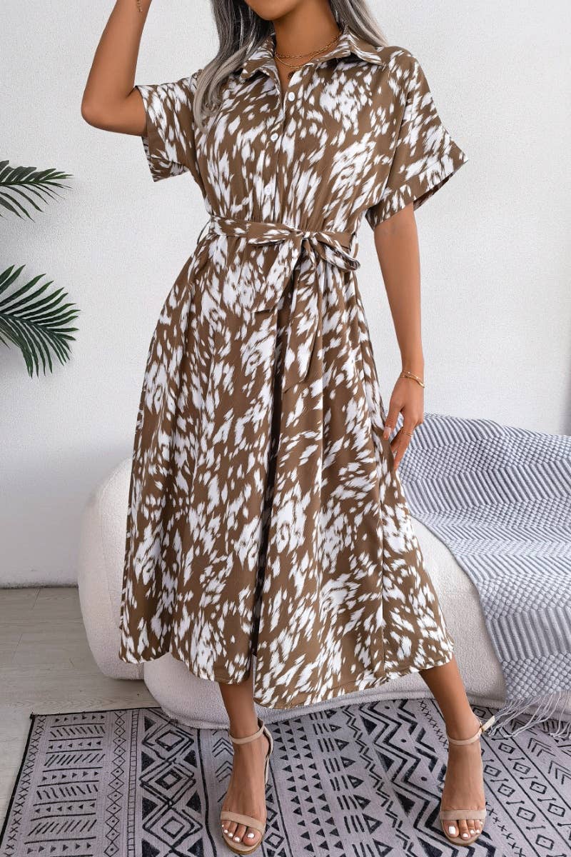 CWDMD2628_CASUAL LOOSE LEOPARD PRINT LACE-UP SHIRT DRESS