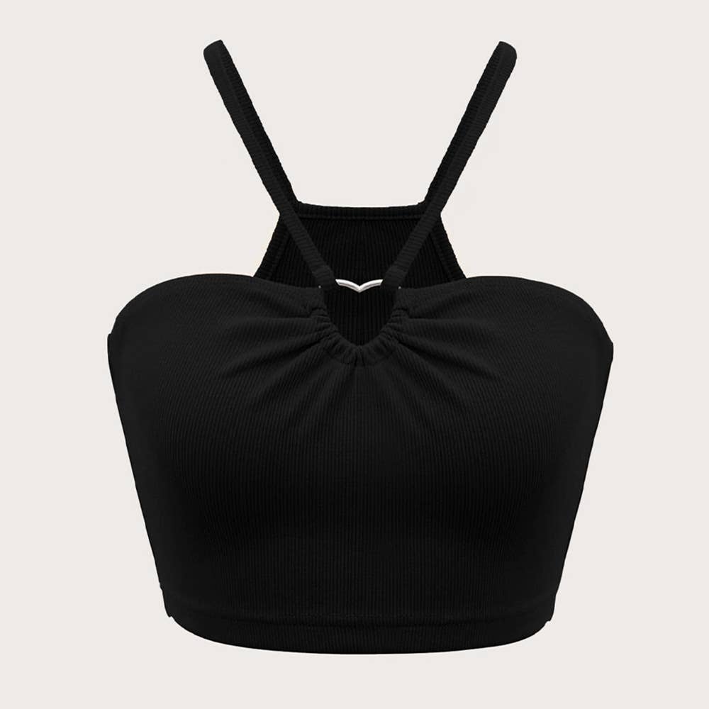 Slimming heart-shaped solid-color halter top