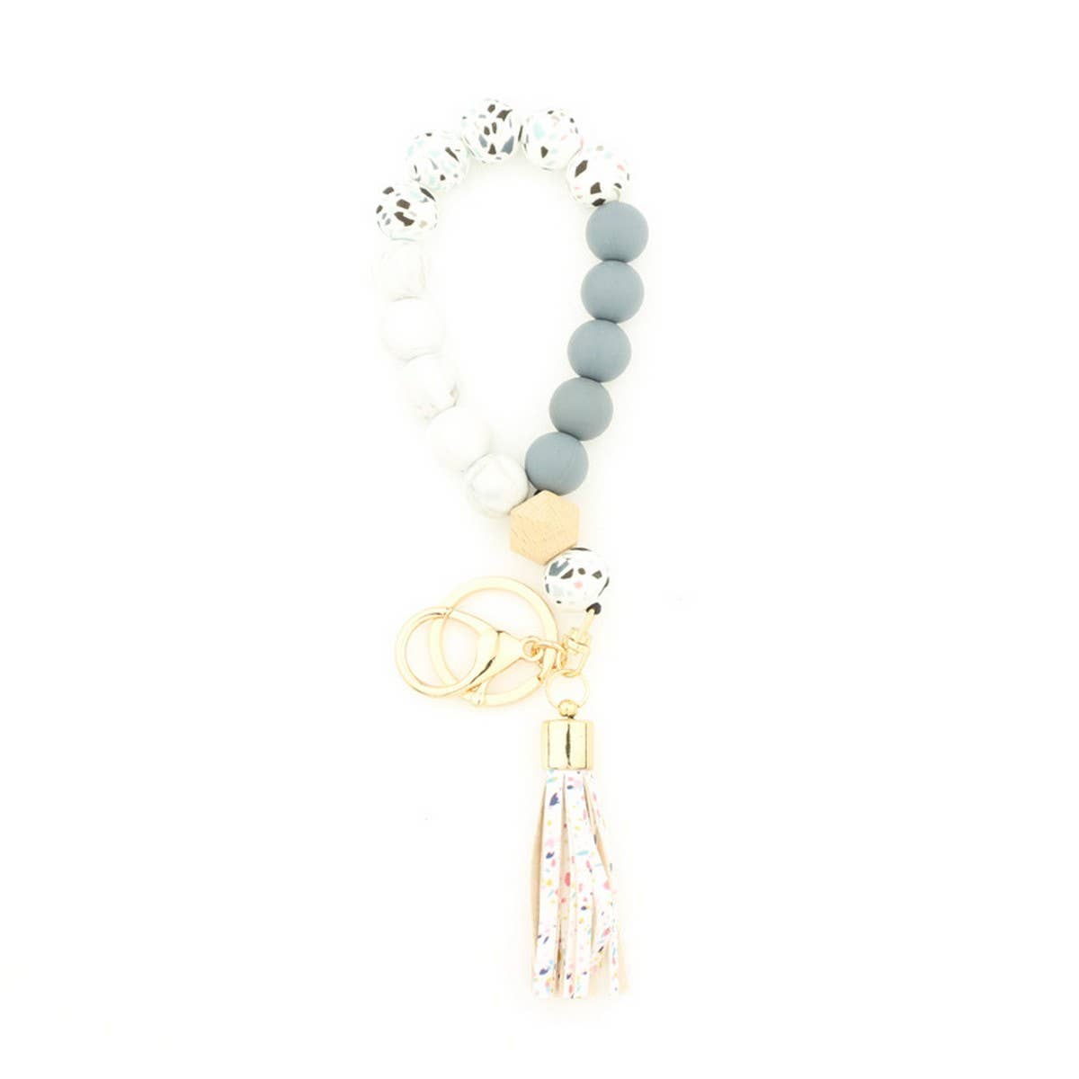 Silicone & Wood Bead Bracelet with Leather Keychain