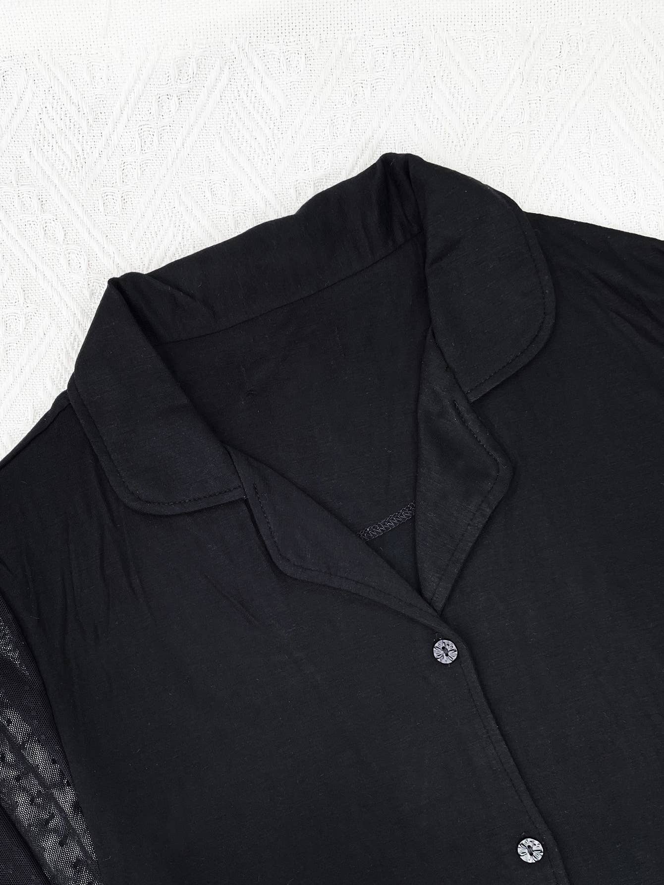 Mesh long-sleeved shirt long pants home wear set