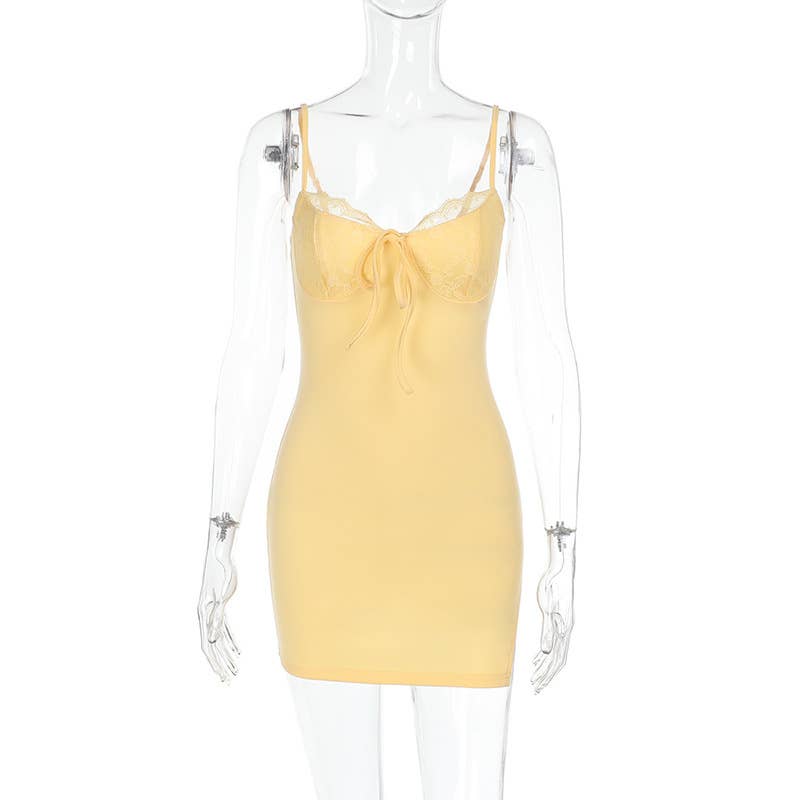 Lace Trimmed Sleeveless Sexy Side Slit Dress