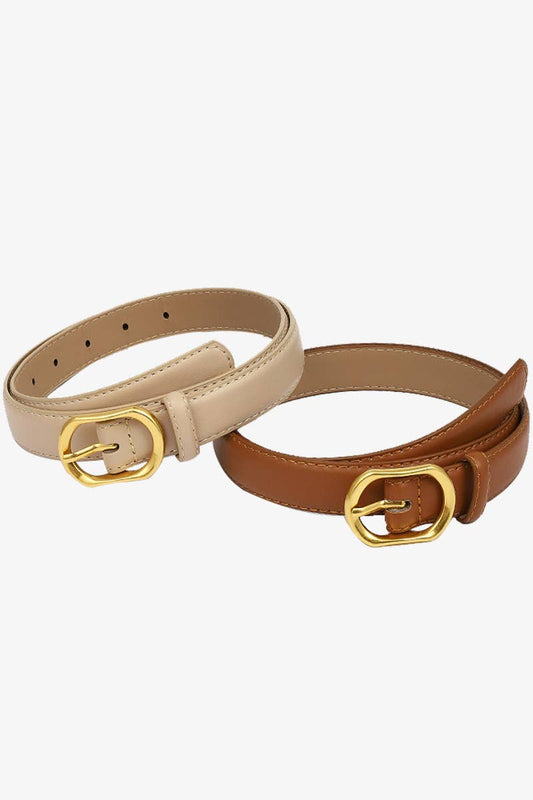 GOLD ROUND BUCKLE SLIM BELT_CWABE0086