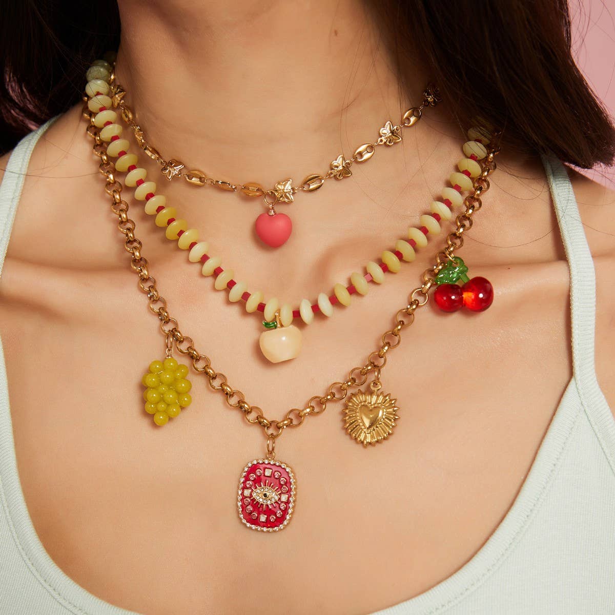 Trendy Titanium Steel Necklace with Fruit Charms