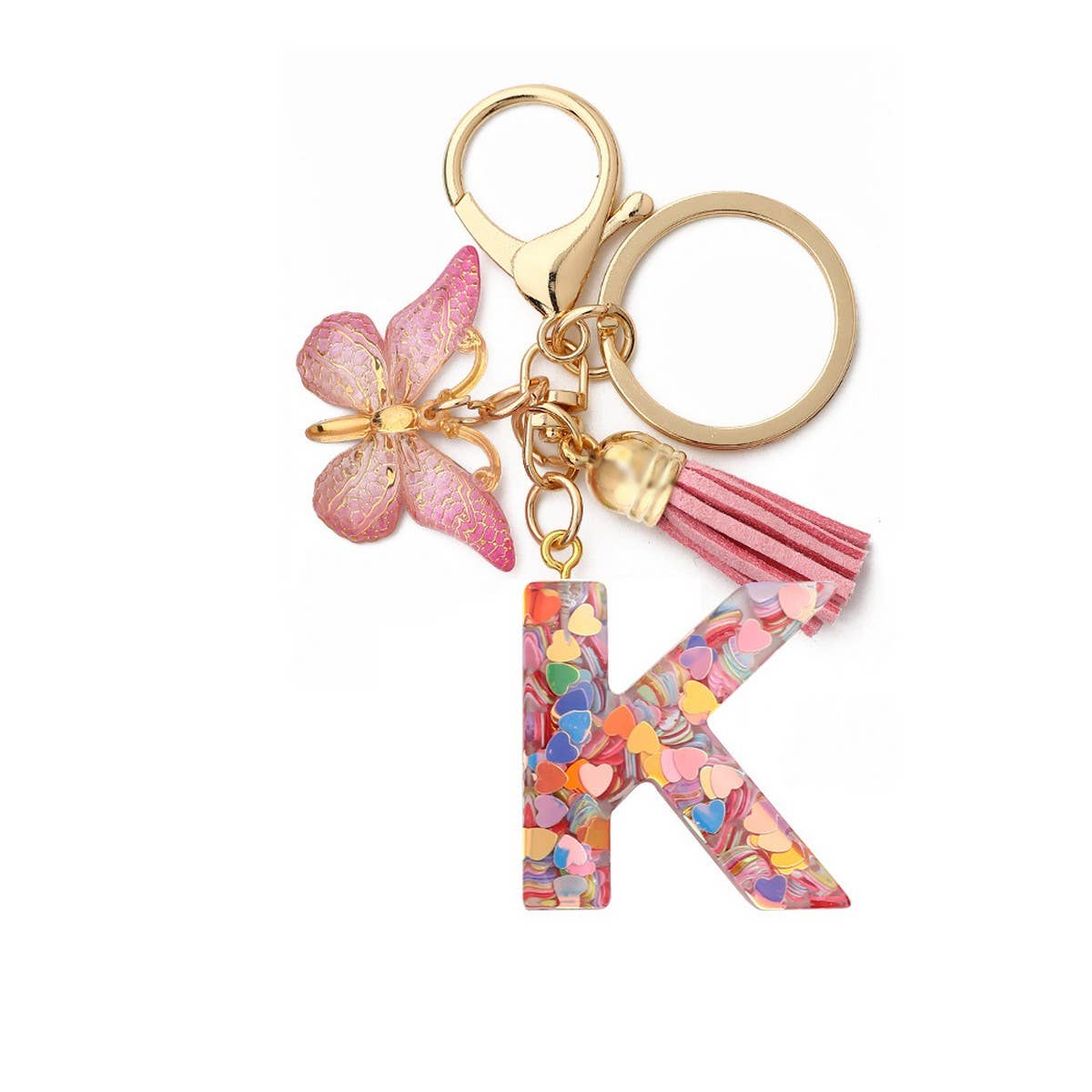 Glitter Resin Letter Butterfly Keychain