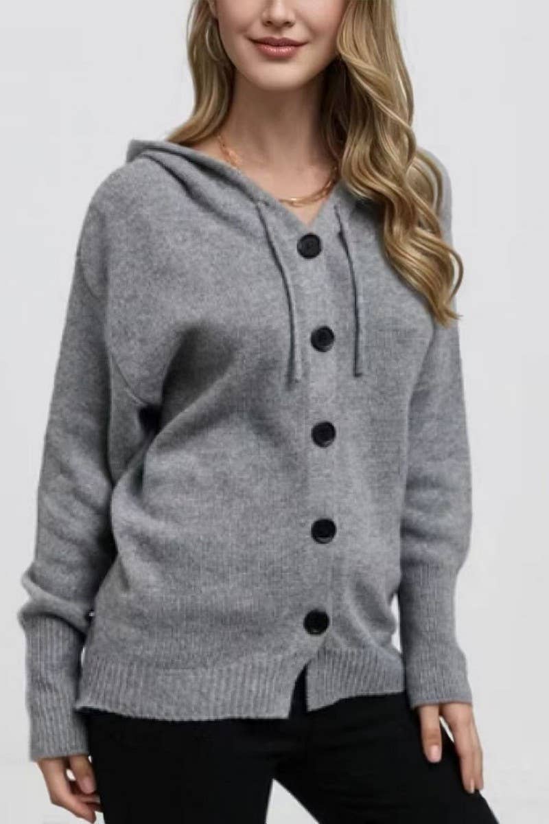 CWOCAL00834_SINGLE-BREASTED HOODED CARDIGAN SWEATER